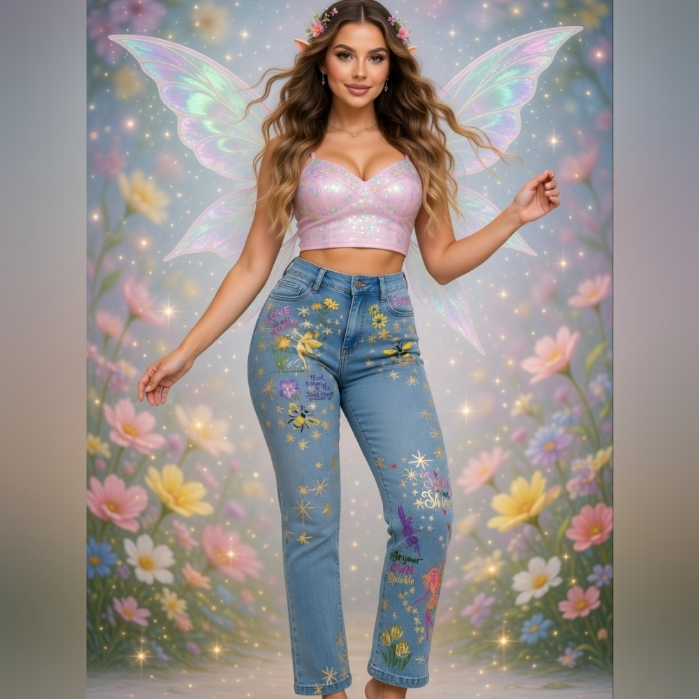 Fairycore Jeans OOAK Whimisical Shimmery Sparkle - Picture 8 of 12